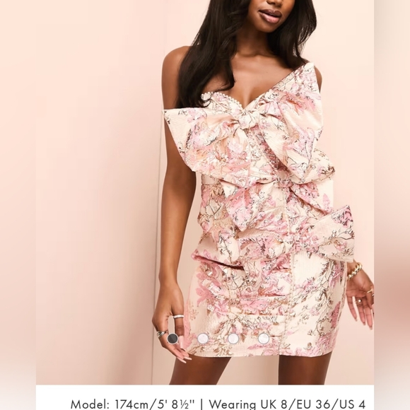 ASOS Curve Dresses & Skirts - NWT ASOS LUXE jacquard exaggerated bows W/pearls mini dress in pink Sz 14